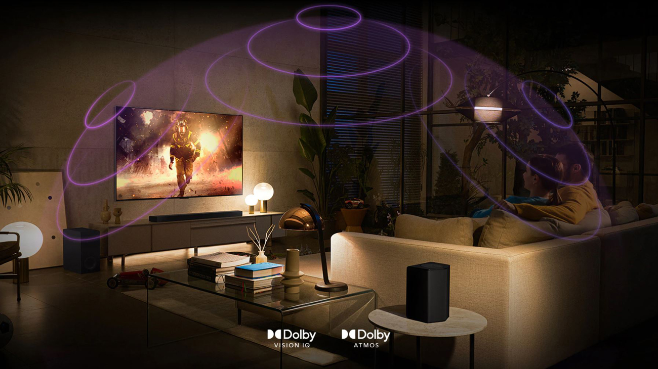 Surround sound is emitted from the TV.